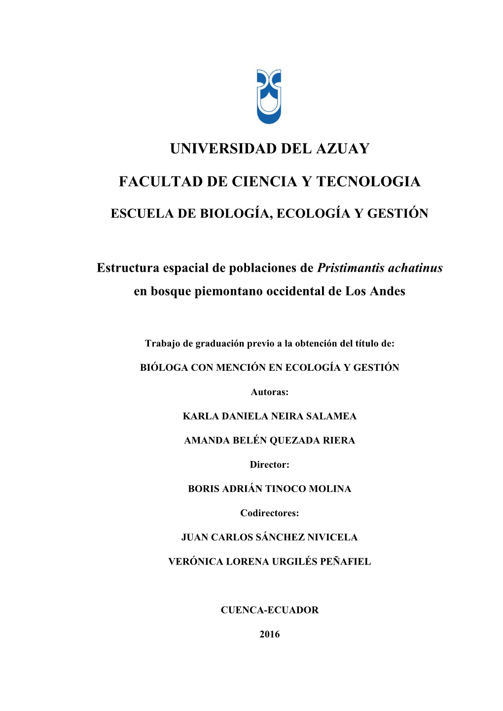 Universidad Del Azuay Facultad De Ciencia Y Tecnologia