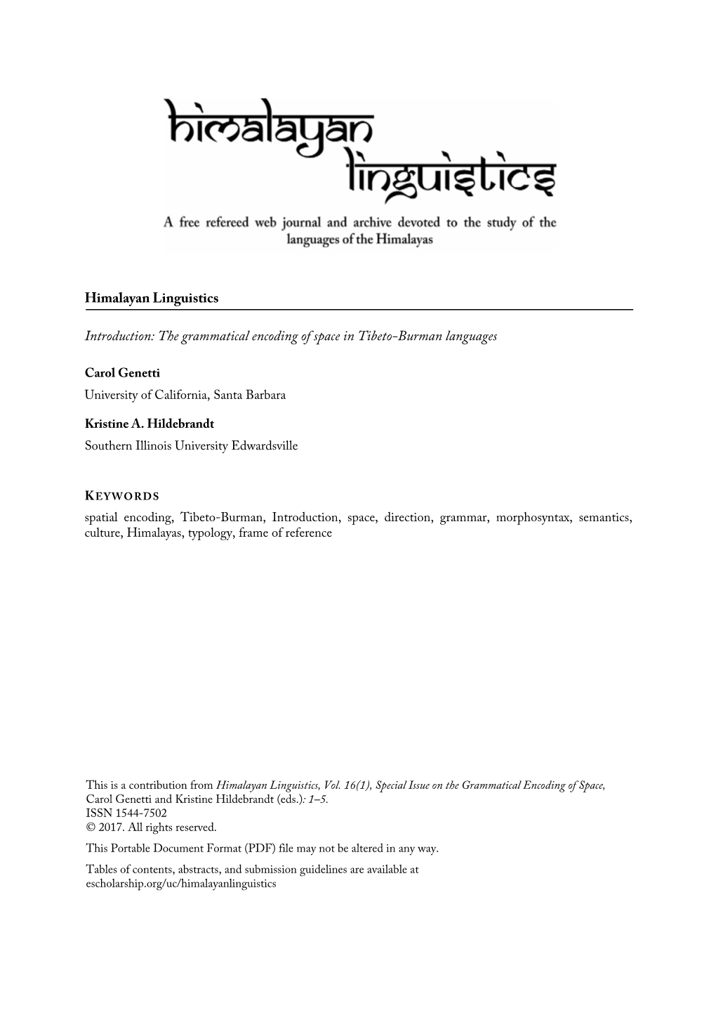 The Grammatical Encoding of Space in Tibeto-Burman Languages