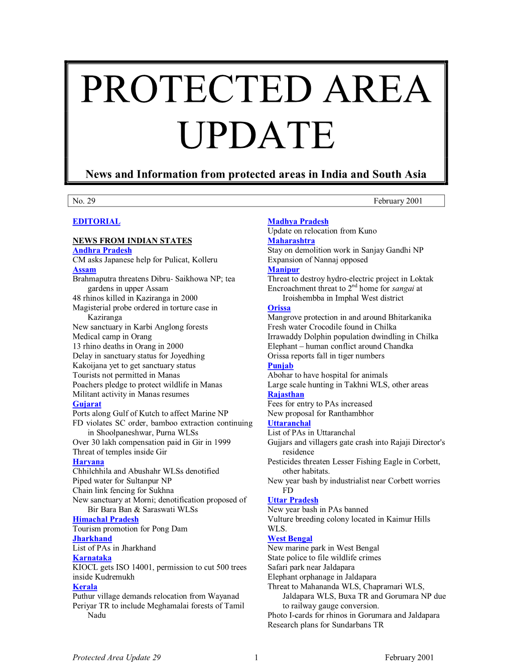 Protected Area Update