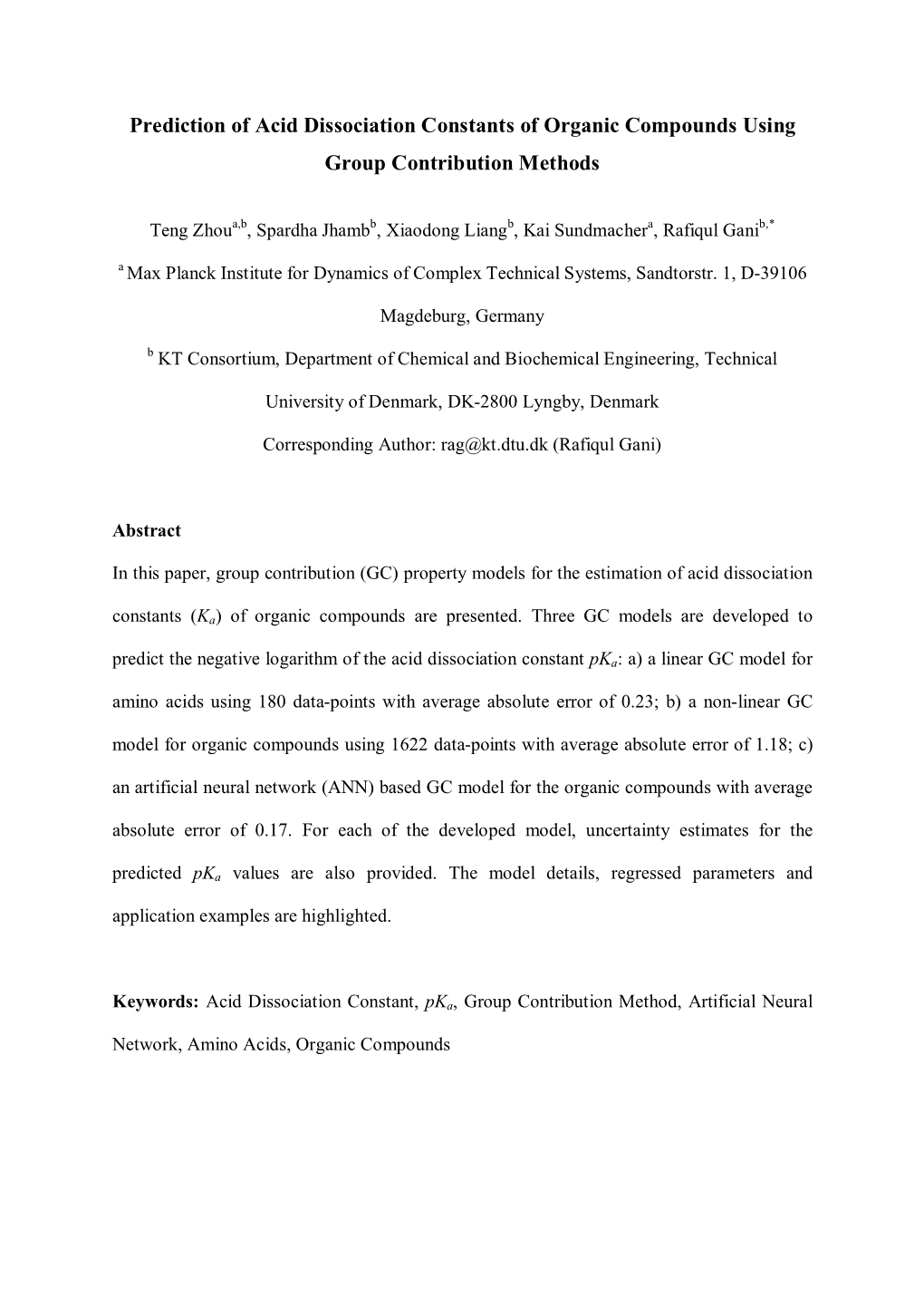 Project: Modelling of the Dissociation Constant (Pka) of Amino Acids