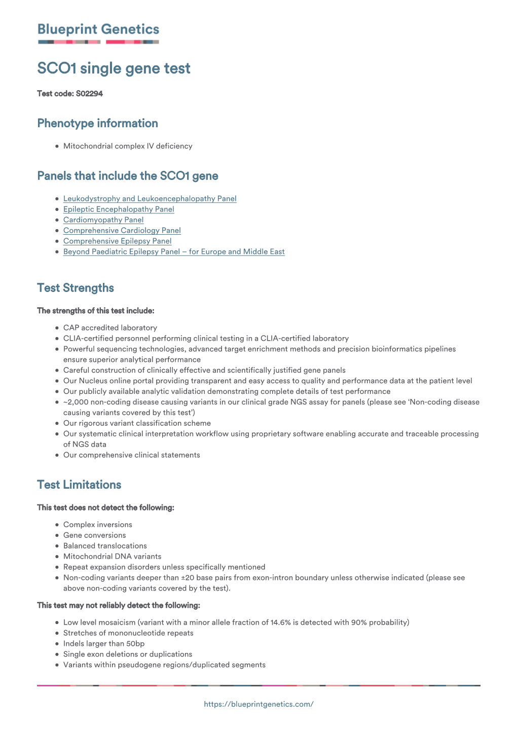 Blueprint Genetics SCO1 Single Gene Test