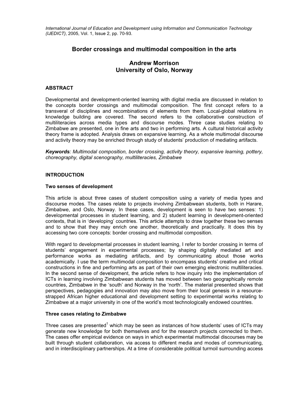 Border Crossings and Multimodal Composition in the Arts