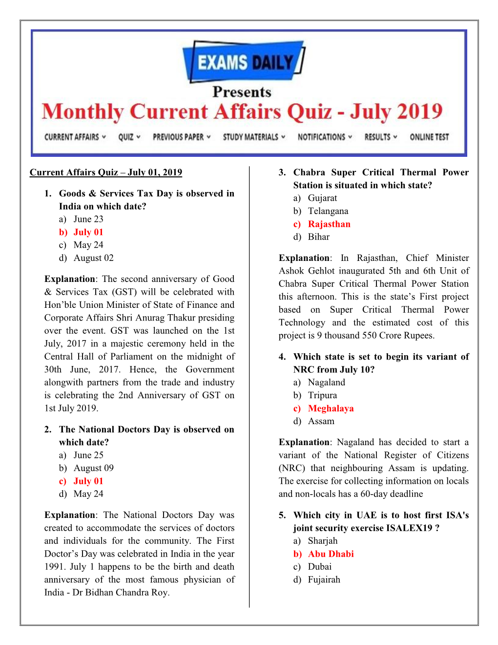 Current Affairs Quiz – July 01, 2019 3