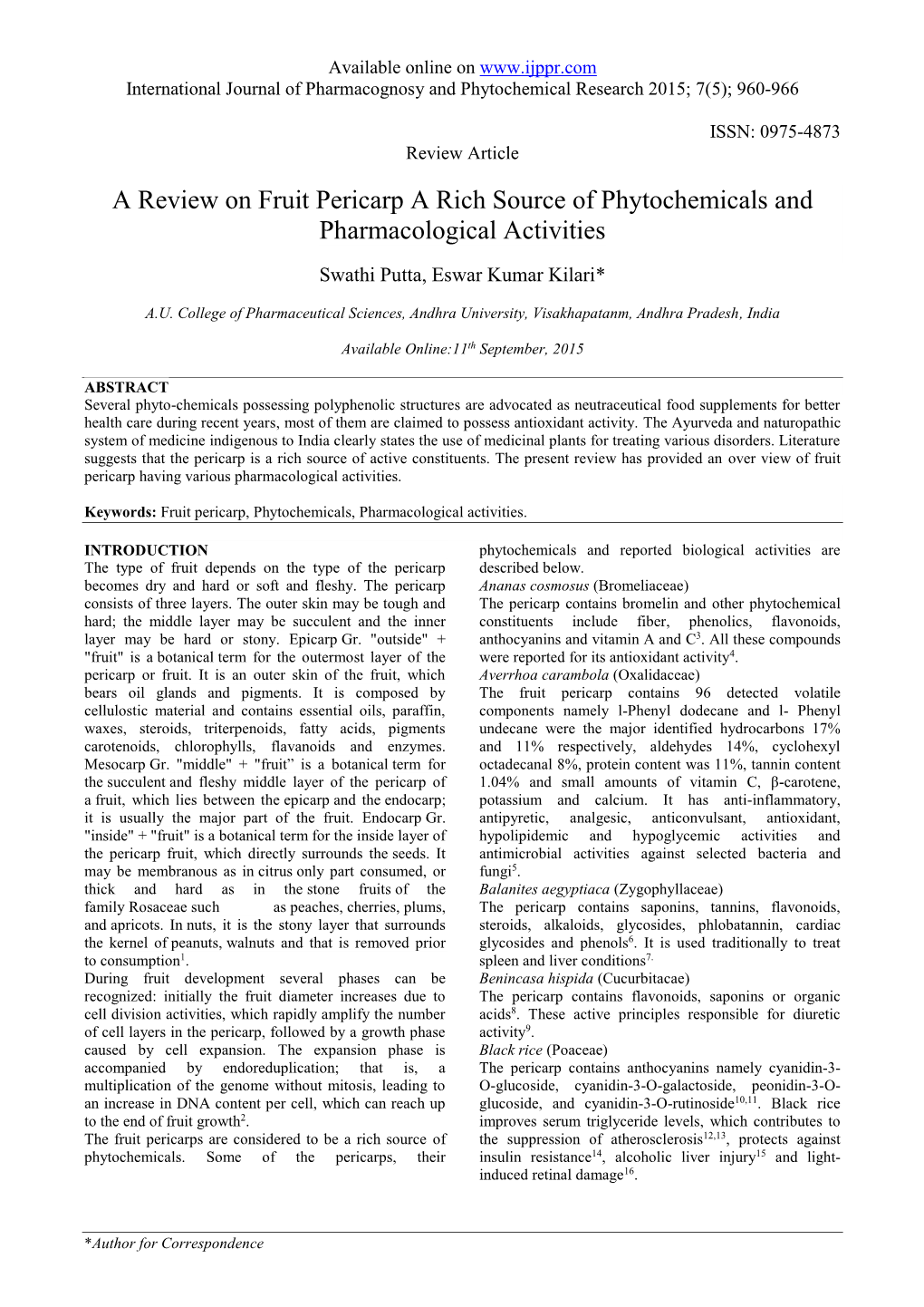 A Review on Fruit Pericarp a Rich Source of Phytochemicals and Pharmacological Activities