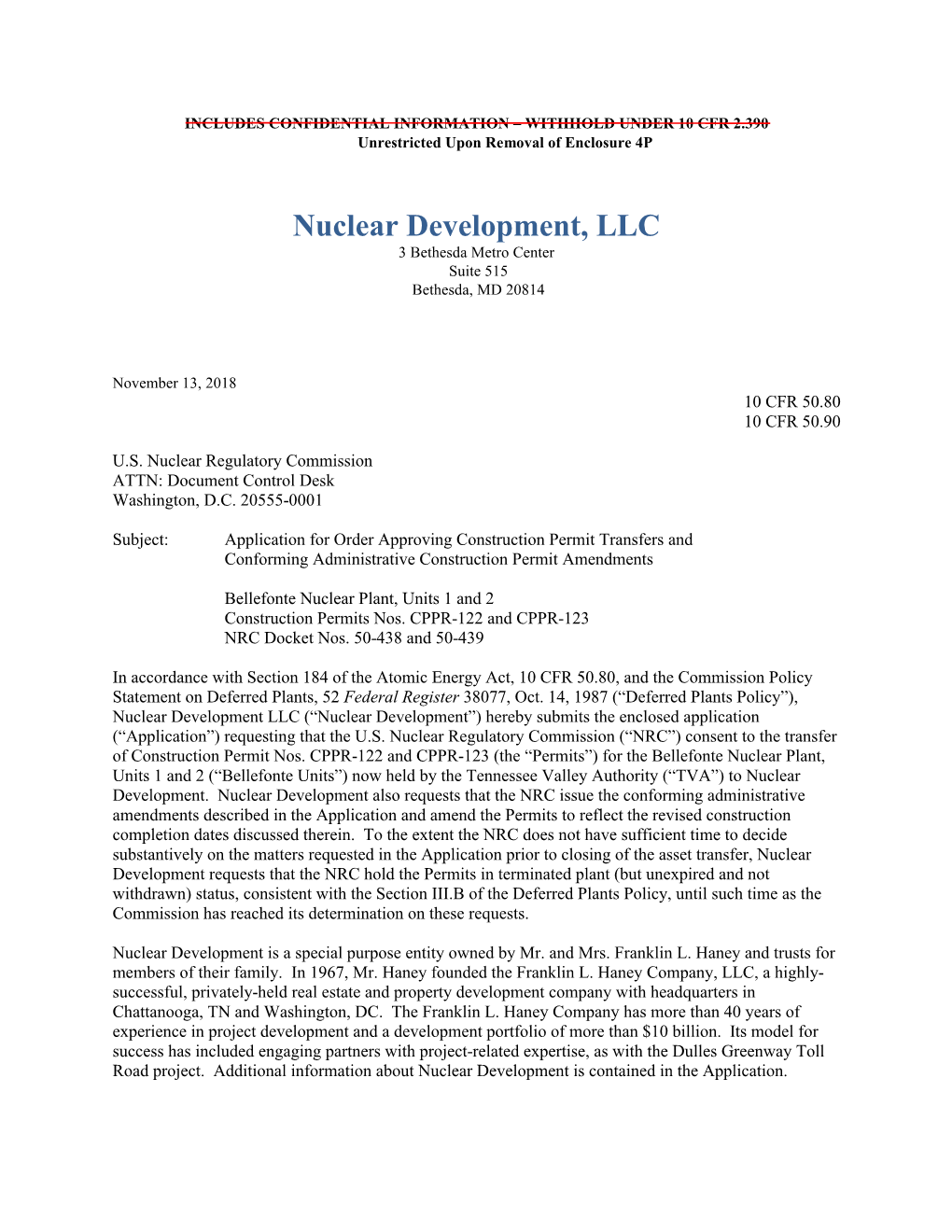 Bellefonte Nuclear Plant, Units 1 and 2 Construction Permits Nos