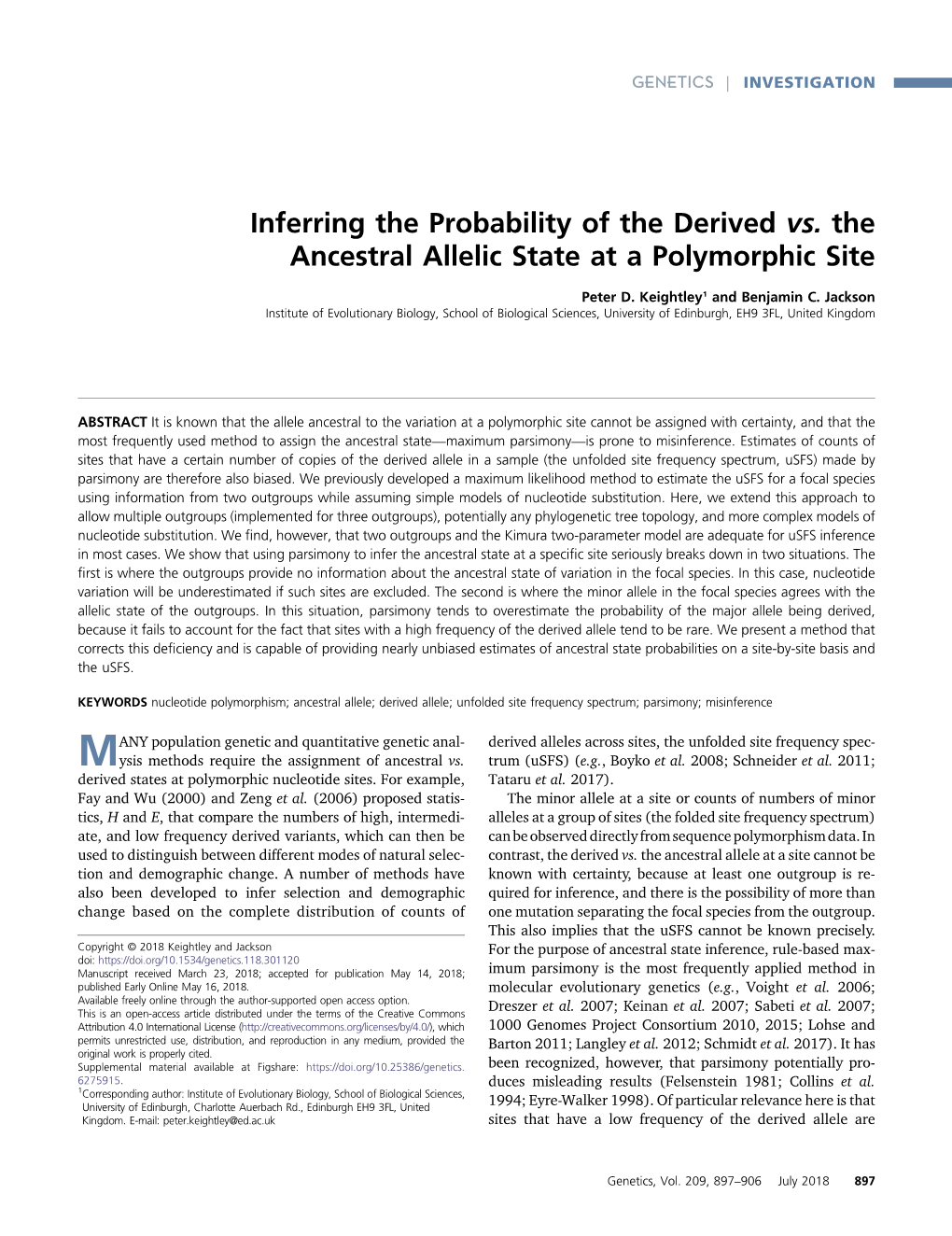 Inferring the Probability of the Derived Vs. the Ancestral Allelic State at a Polymorphic Site