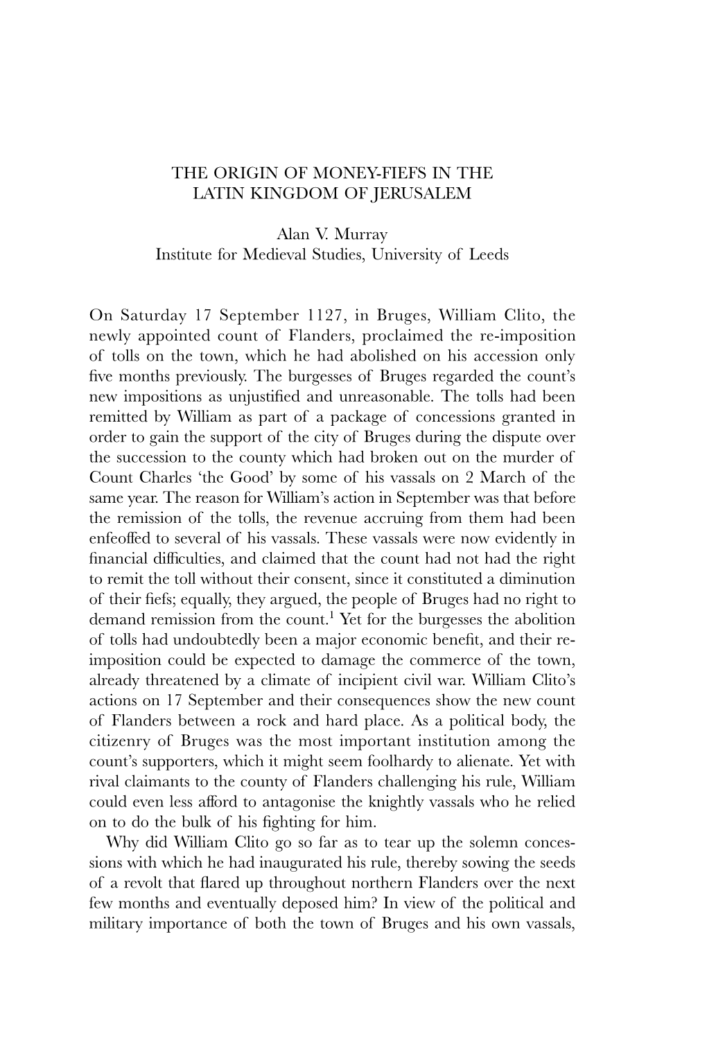The Origin of Money-Fiefs in the Latin Kingdom of Jerusalem