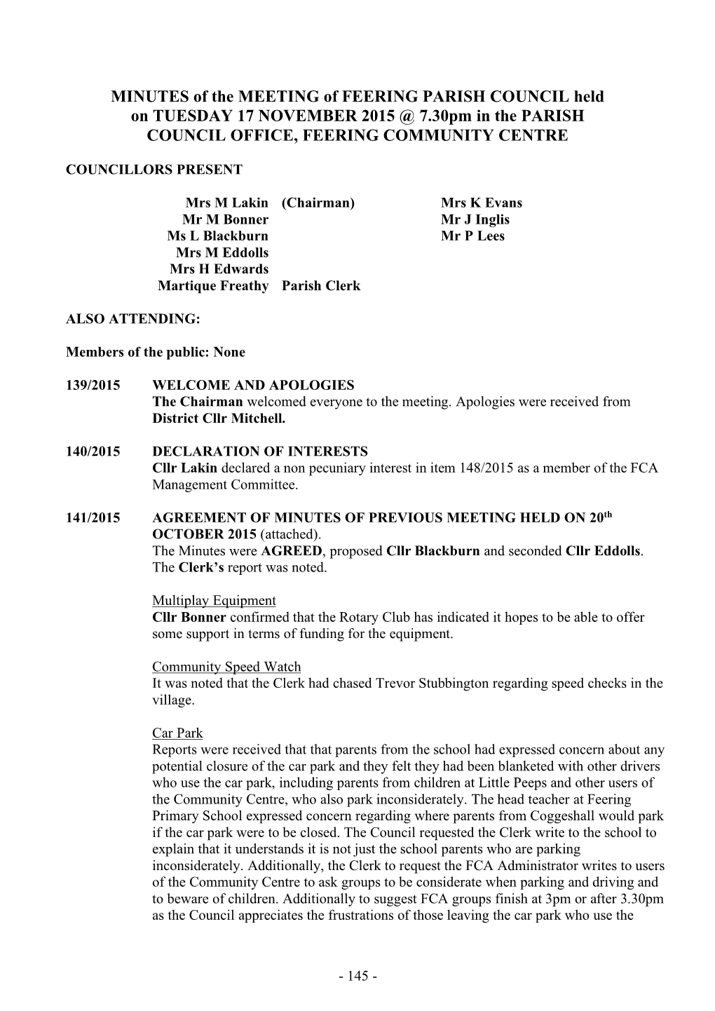 17 November 2015 Full Council Minutes