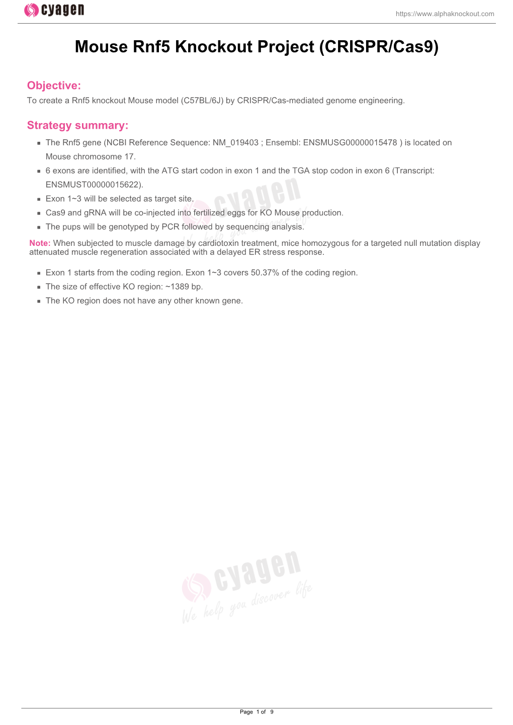 Mouse Rnf5 Knockout Project (CRISPR/Cas9)