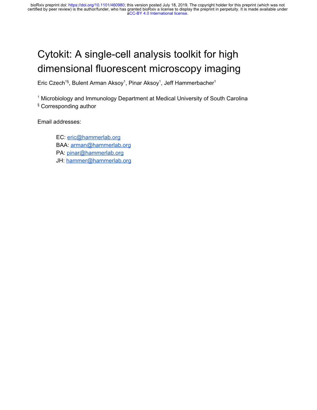 Cytokit: a Single-Cell Analysis Toolkit for High Dimensional Fluorescent Microscopy Imaging