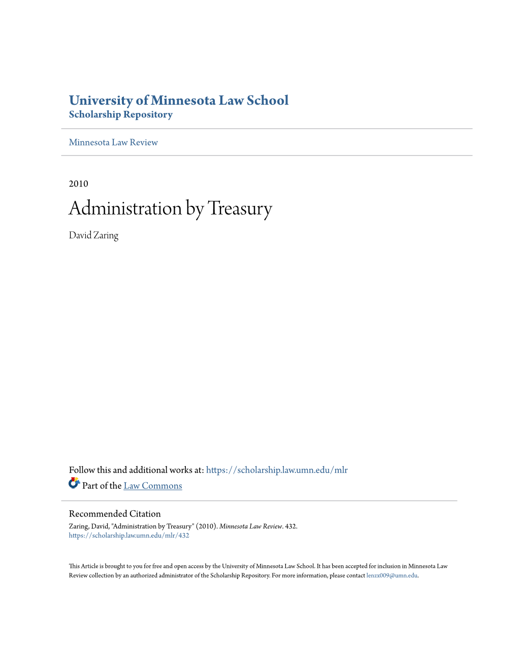 Administration by Treasury David Zaring