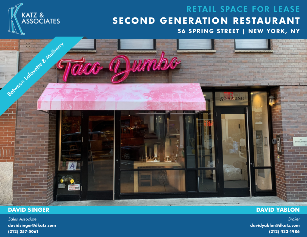 Second Generation Restaurant 56 Spring Street | New York, Ny