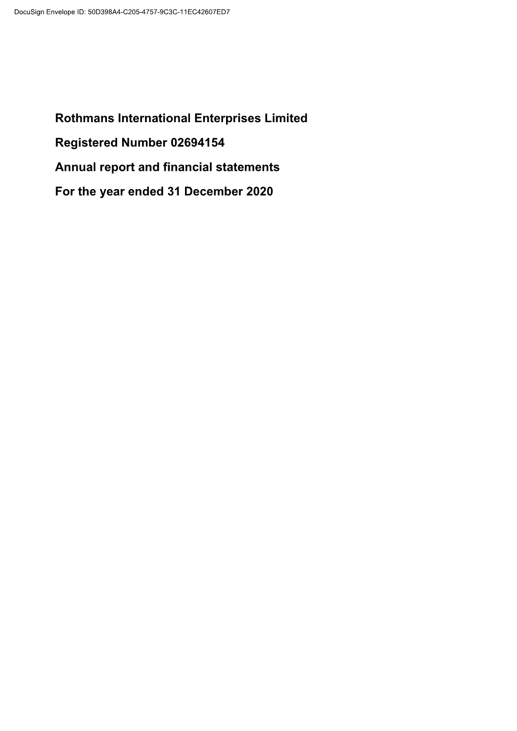 Rothmans International Enterprises Limited Registered Number