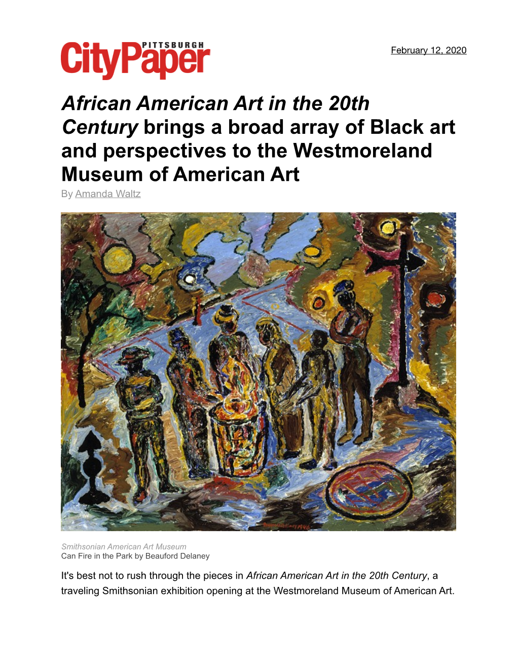 African American Art in the 20Th Century Brings a Broad Array of Black Art and Perspectives to the Westmoreland Museum of American Art by Amanda Waltz