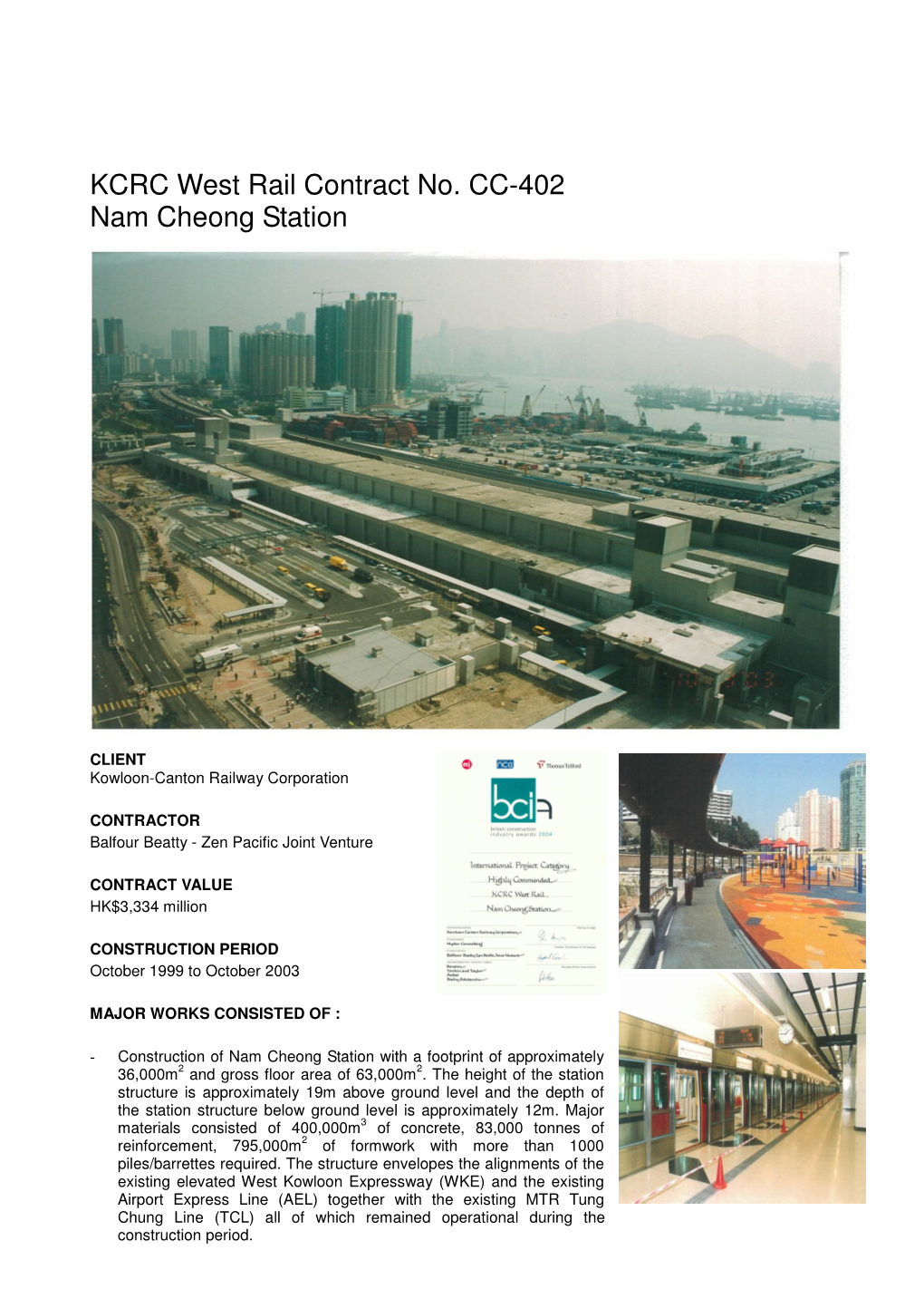KCRC West Rail Contract No. CC-402 Nam Cheong Station