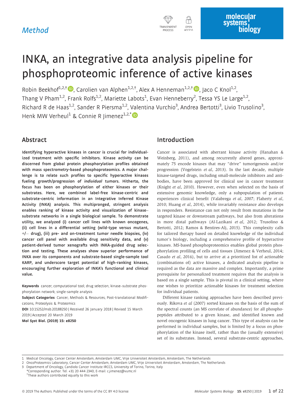INKA, an Integrative Data Analysis Pipeline for Phosphoproteomic Inference of Active Kinases