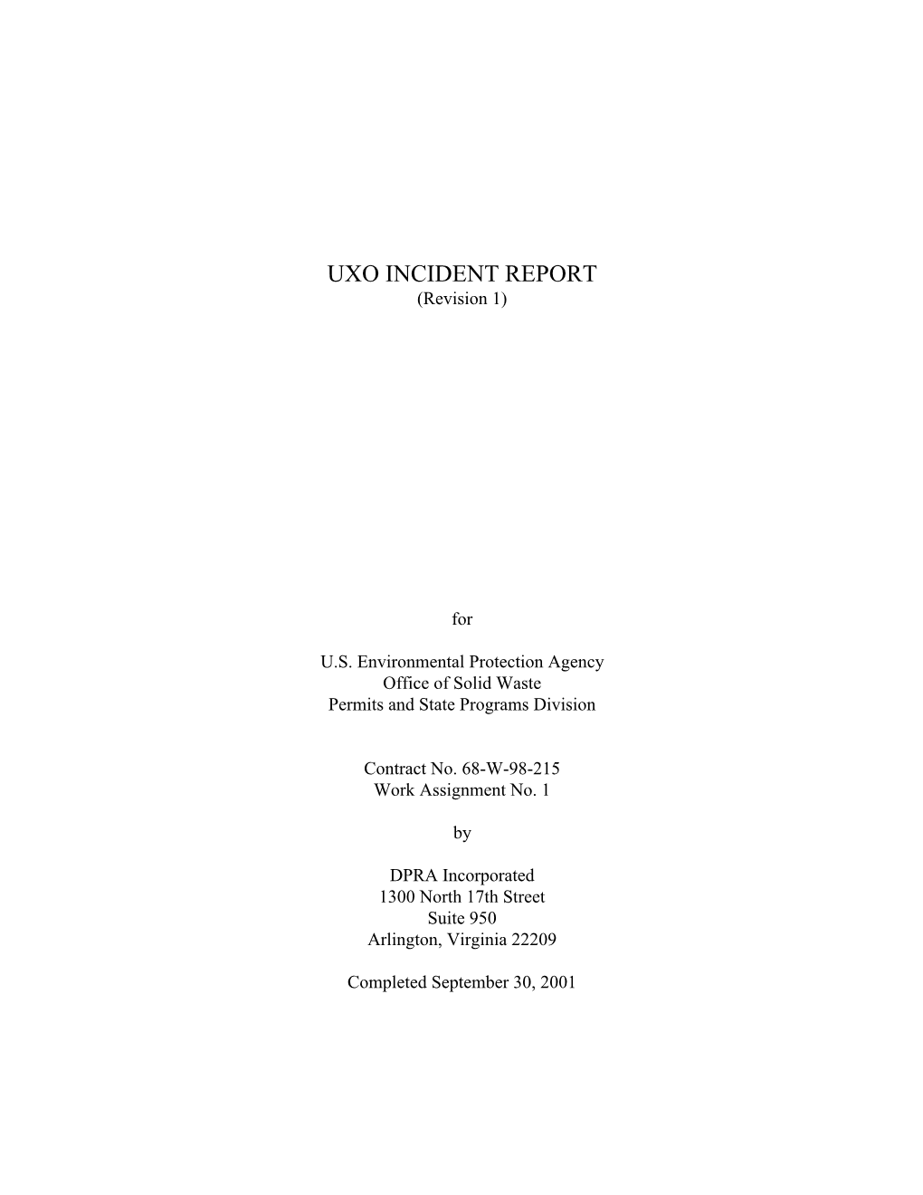 UXO INCIDENT REPORT (Revision 1)