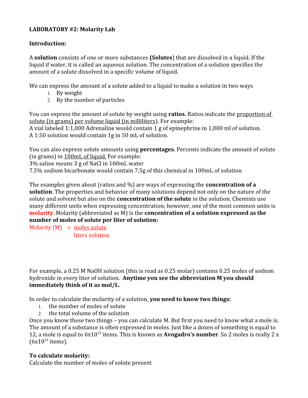 Determining Molarity Lab