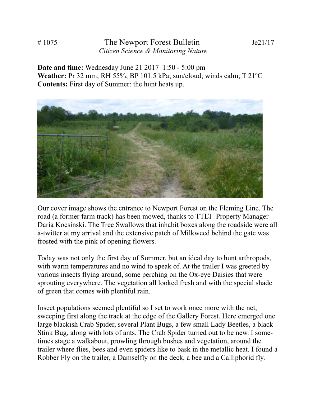 The Newport Forest Bulletin Je21/17 Citizen Science & Monitoring Nature