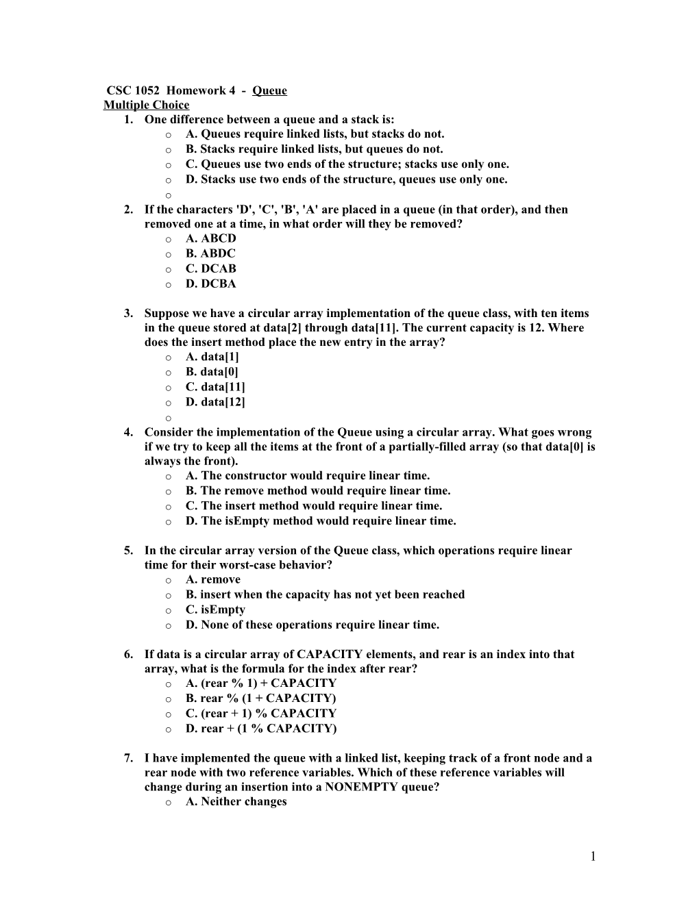 Sample Data Structures Questions - Chapter 7