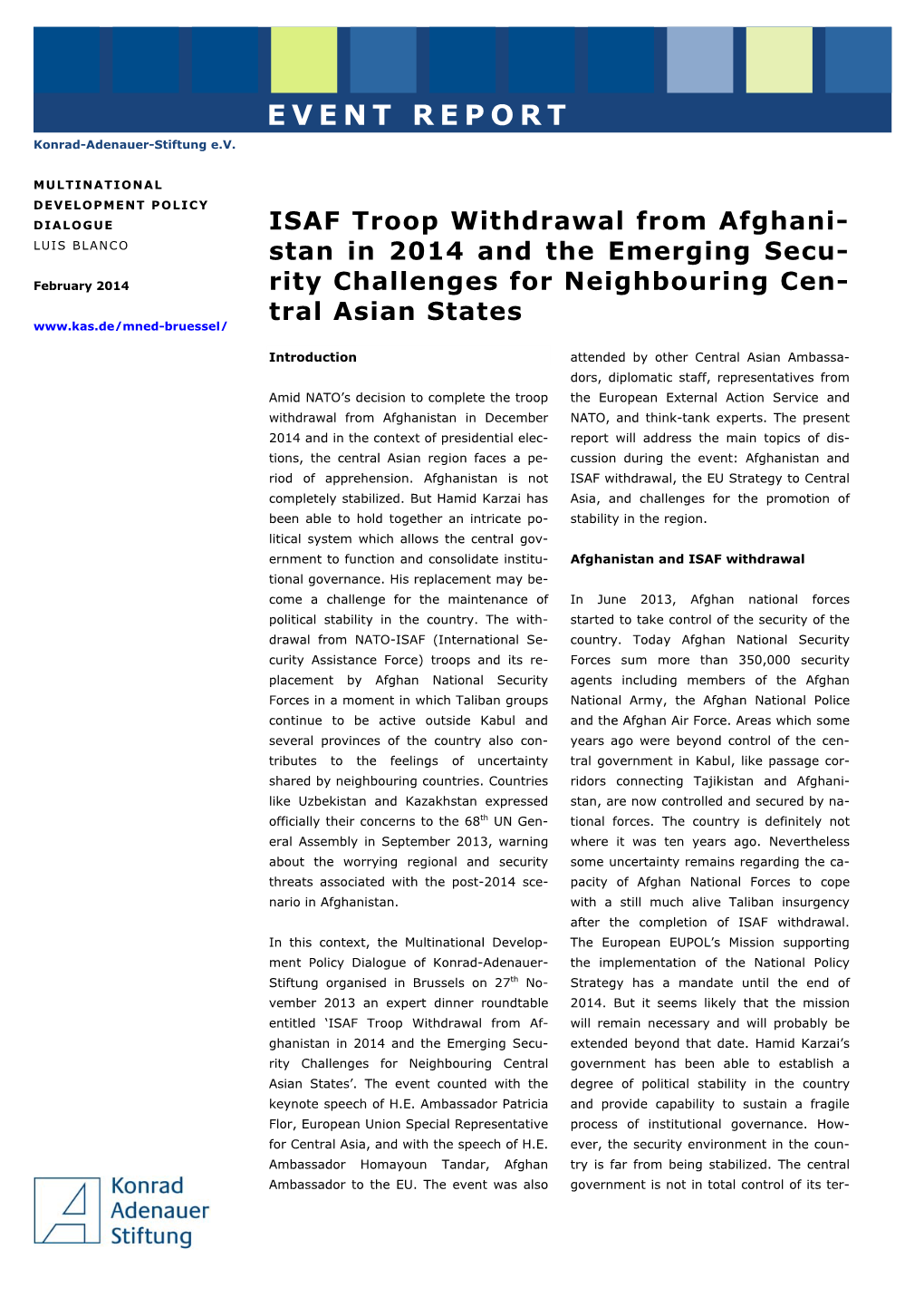EVENT REPORT ISAF Troop Withdrawal from Afghani