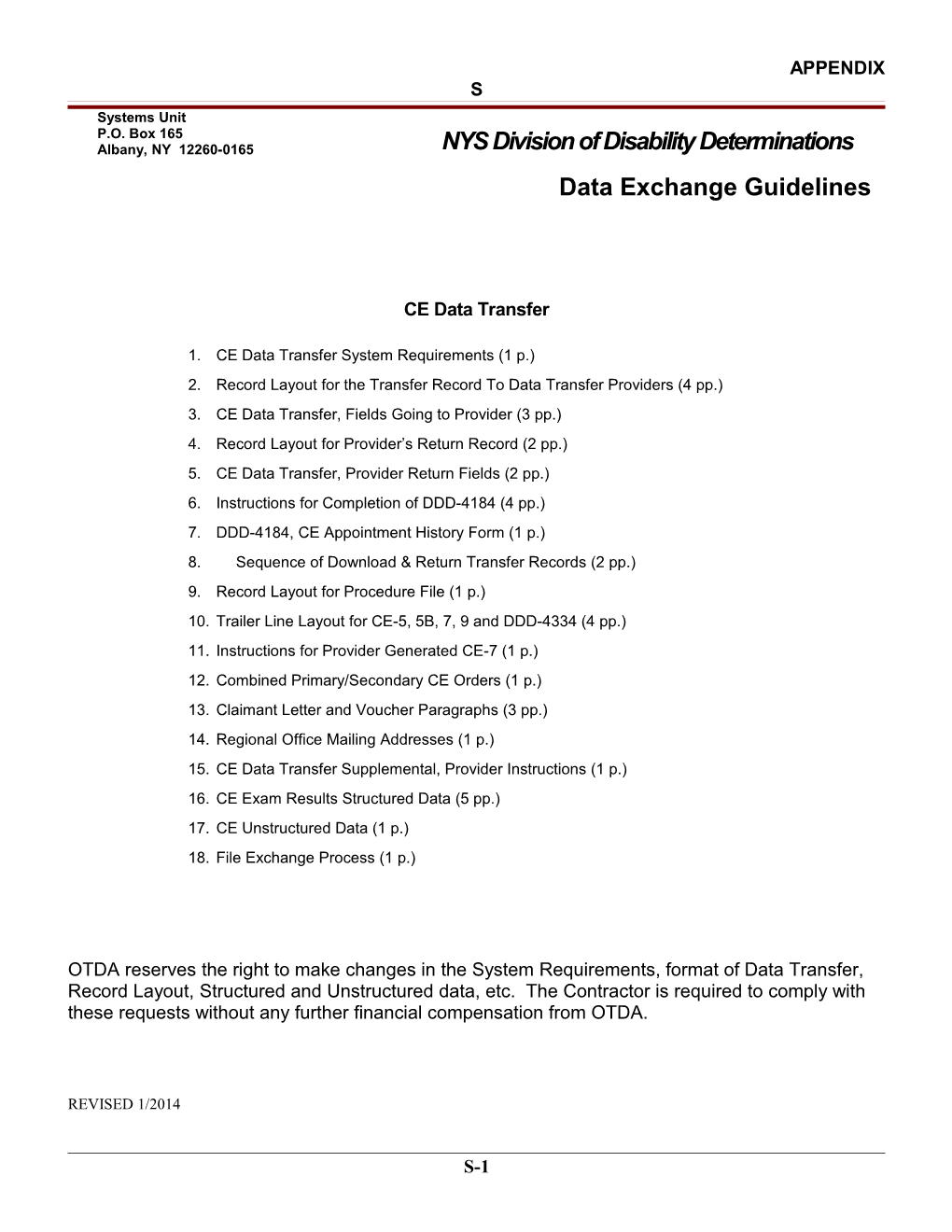 CE Data Transfer System Requirements