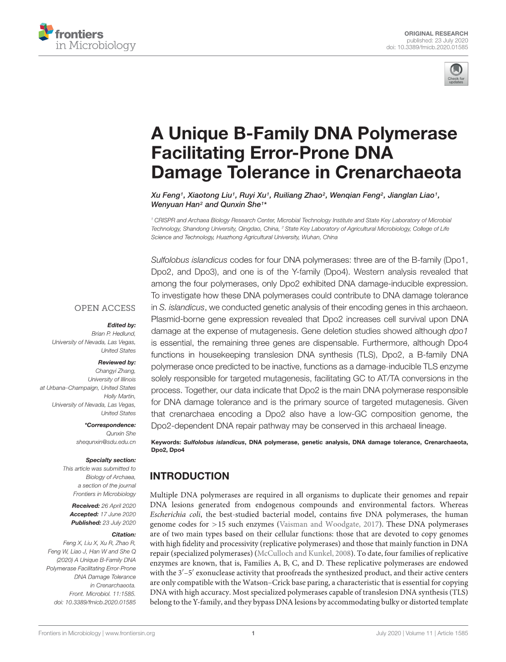 A Unique B-Family DNA Polymerase Facilitating Error-Prone DNA Damage Tolerance in Crenarchaeota