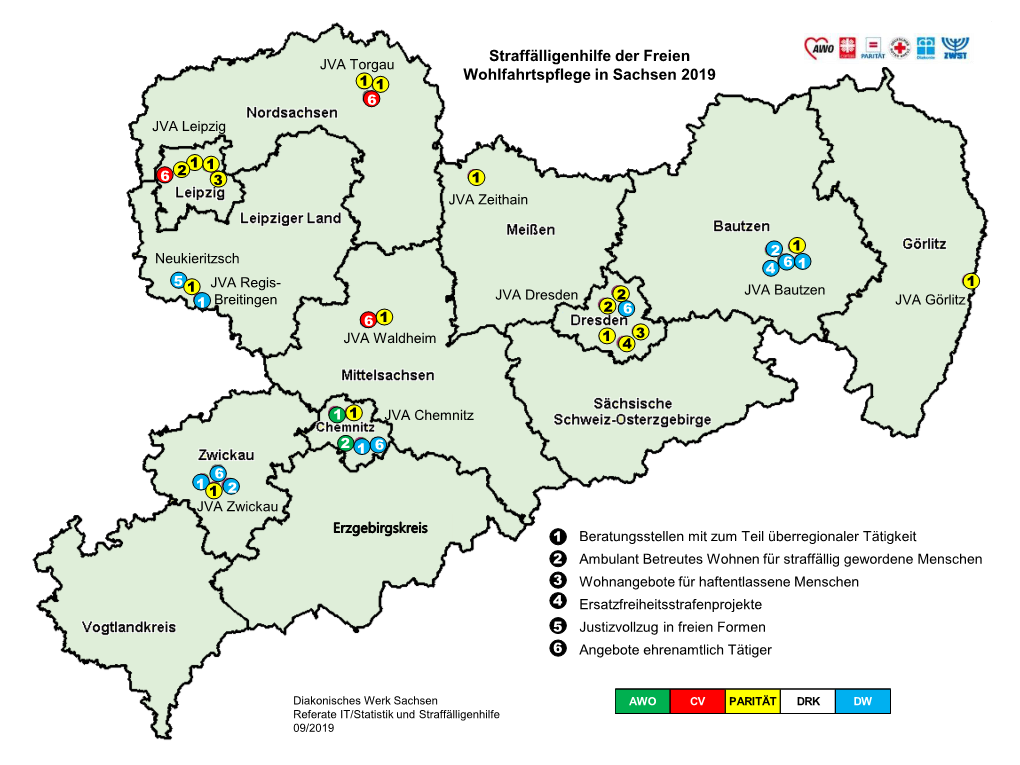 Übersicht Angebote Straffälligenhilfe Wohlfahrtsverbände Sachsen