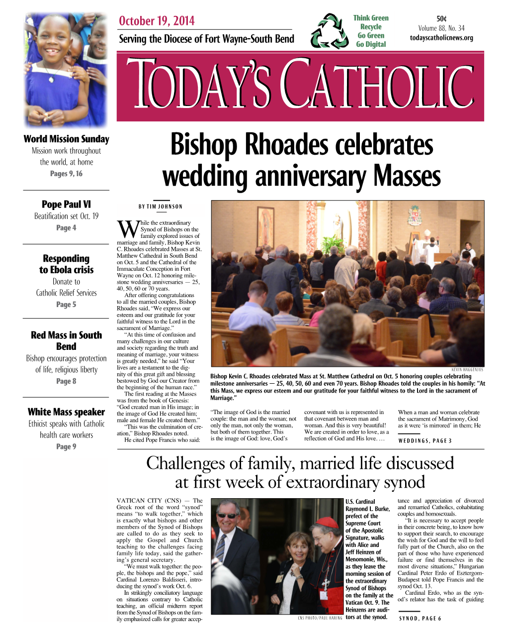 Bishop Rhoades Celebrates Wedding Anniversary Masses