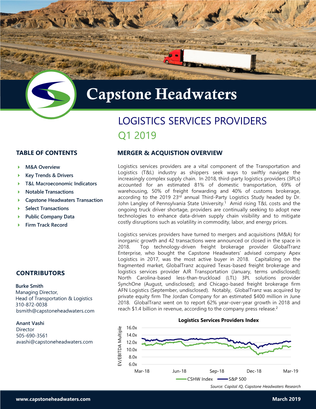 Capstone Headwaters Logistics Services Providers M&A Coverage