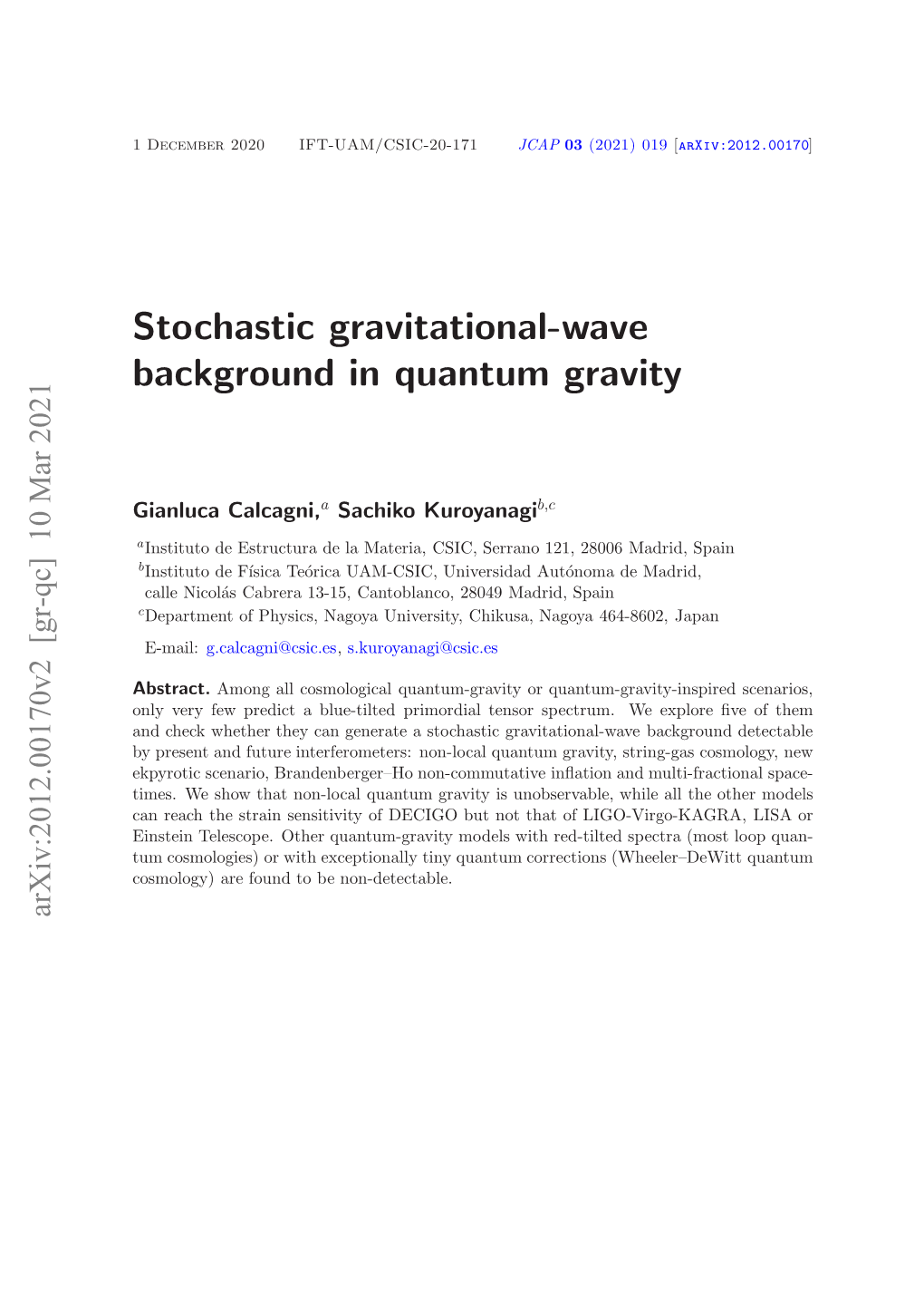 Stochastic Gravitational-Wave Background in Quantum Gravity