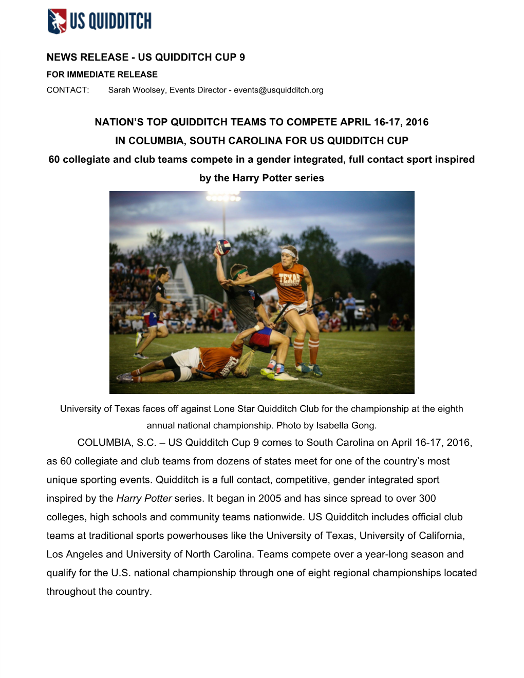 News Release Us Quidditch Cup 9 Nation's Top Quidditch