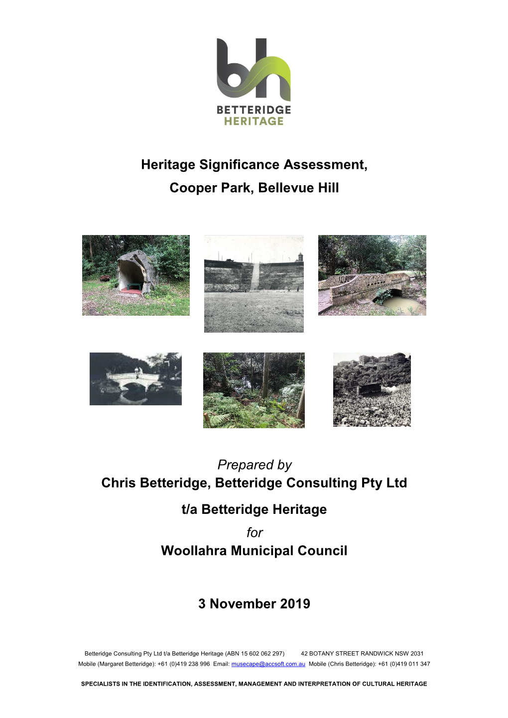 Heritage Significance Assessment, Cooper Park, Bellevue Hill