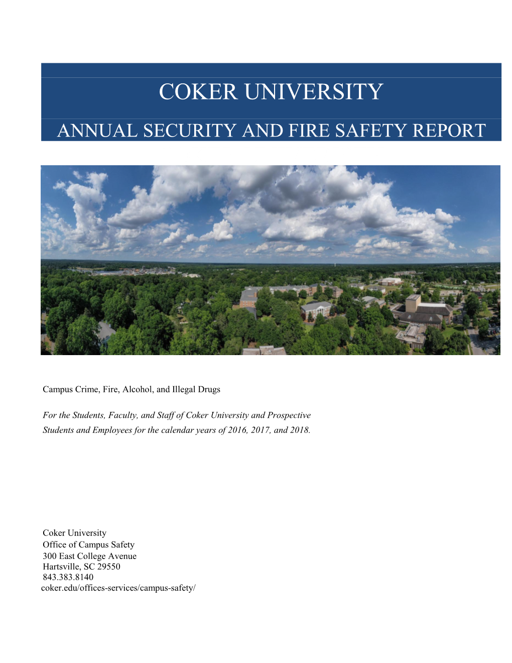 Annual Security and Fire Safety Report Coker Univeristy