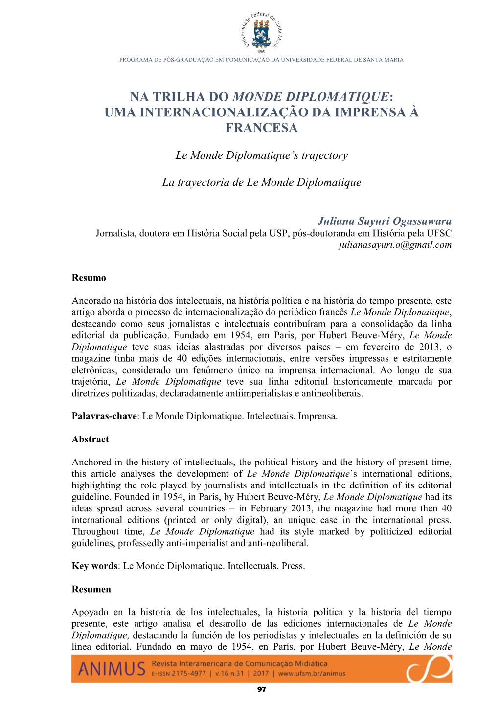 Na Trilha Do Monde Diplomatique: Uma Internacionalização Da Imprensa À Francesa