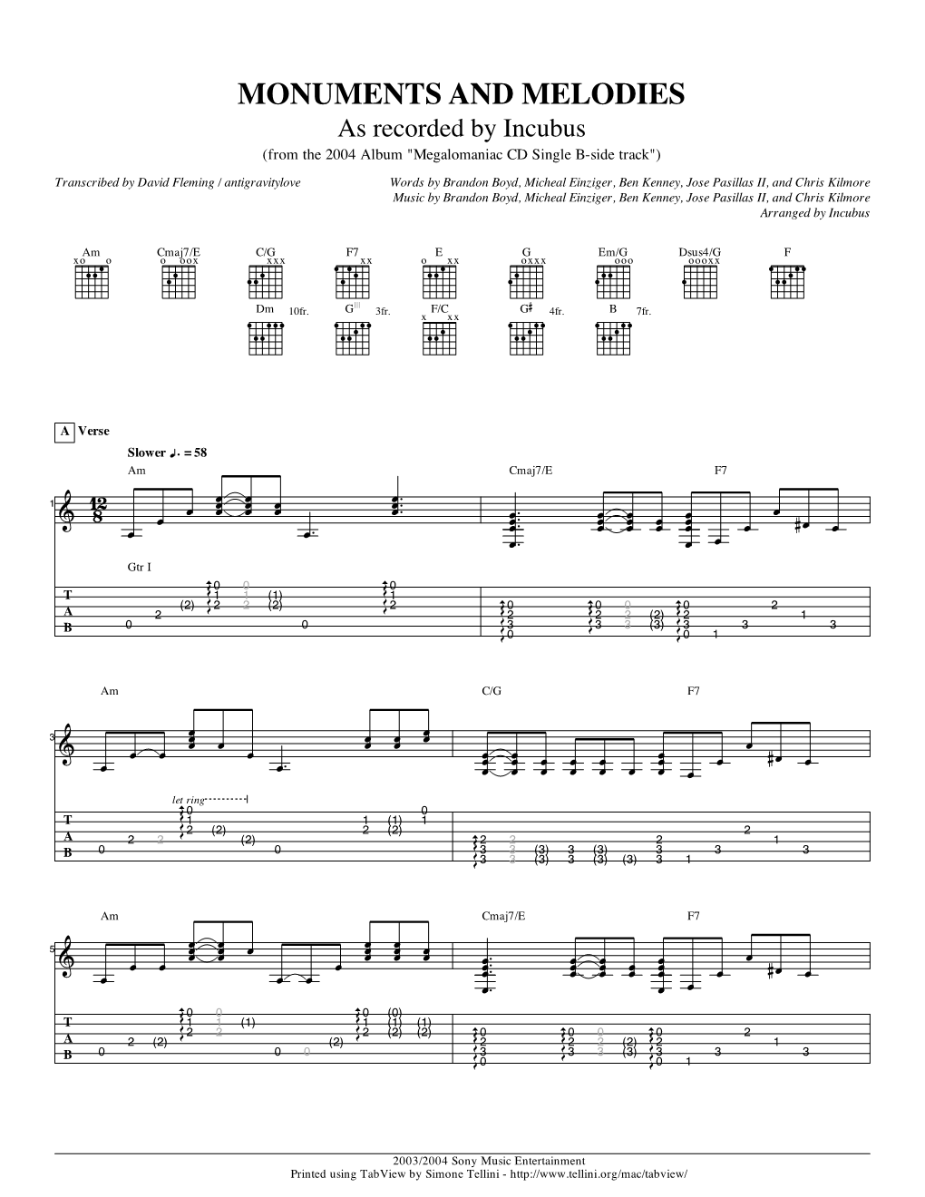 Monuments and Melodies Guitar Tab