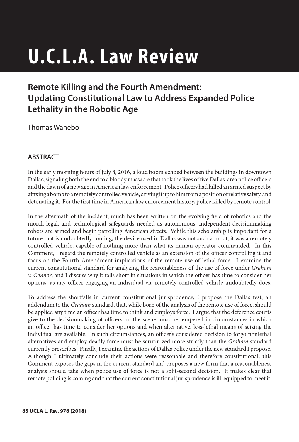Updating Constitutional Law to Address Expanded Police Lethality in the Robotic Age