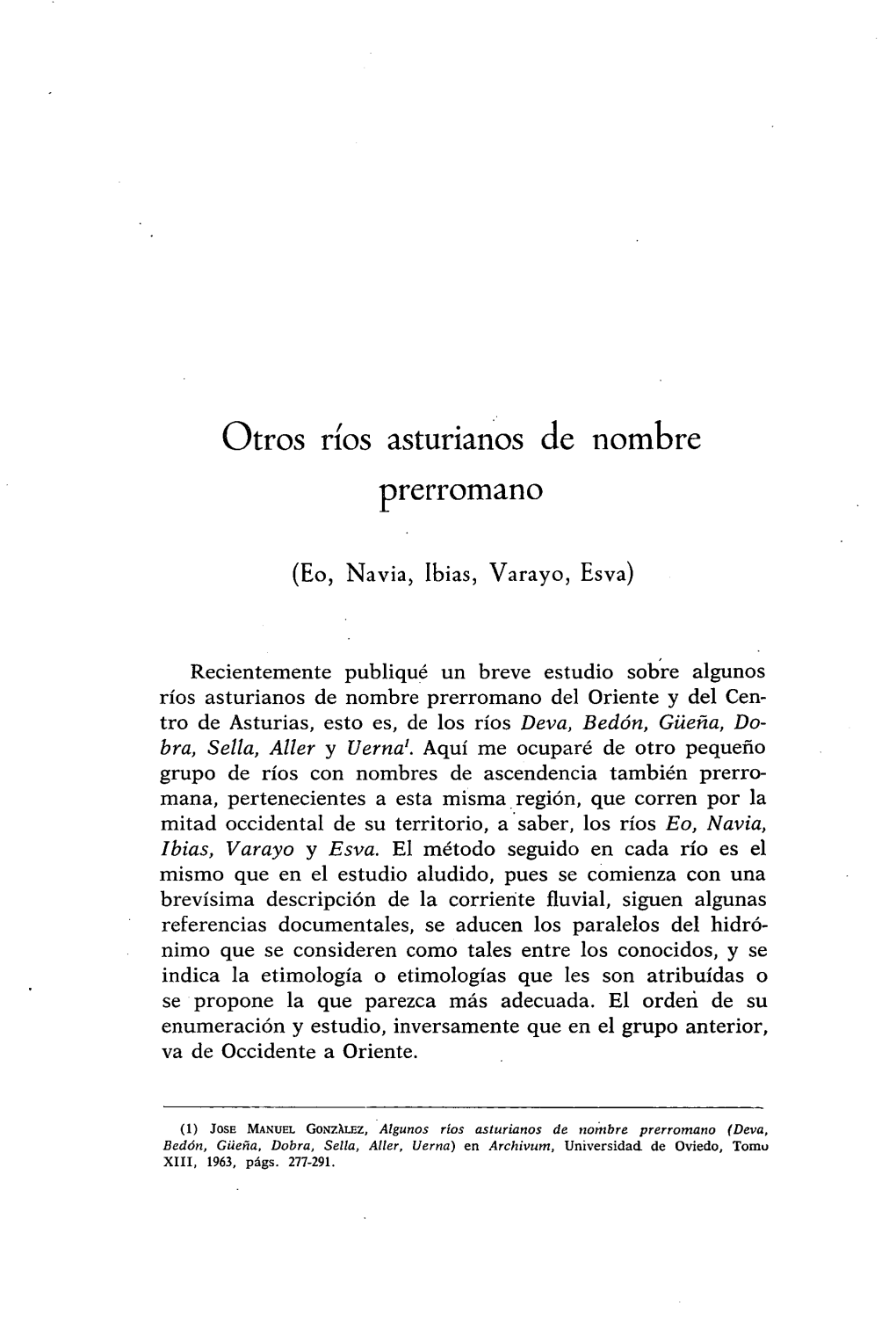 Otros Ríos Asturianos De Nombre Prerromano