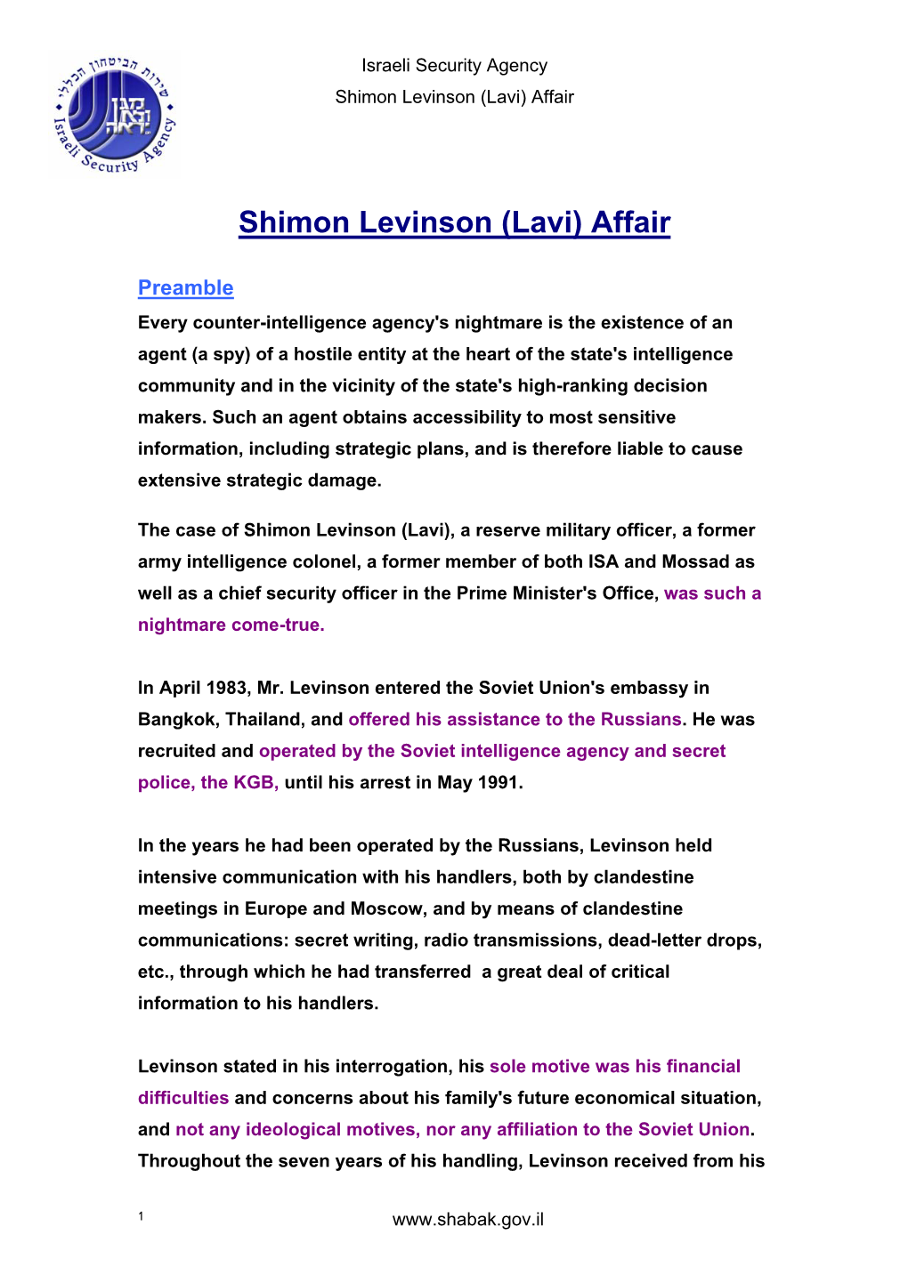 Shimon Levinson (Lavi) Affair
