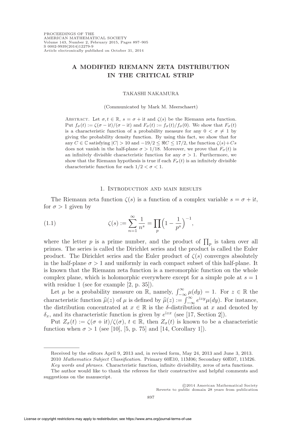 A Modified Riemann Zeta Distribution in the Critical Strip