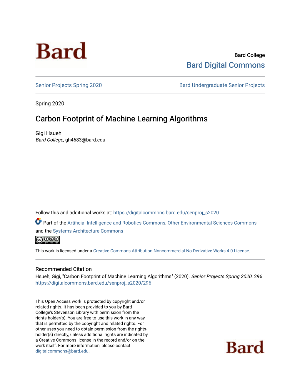 Carbon Footprint of Machine Learning Algorithms