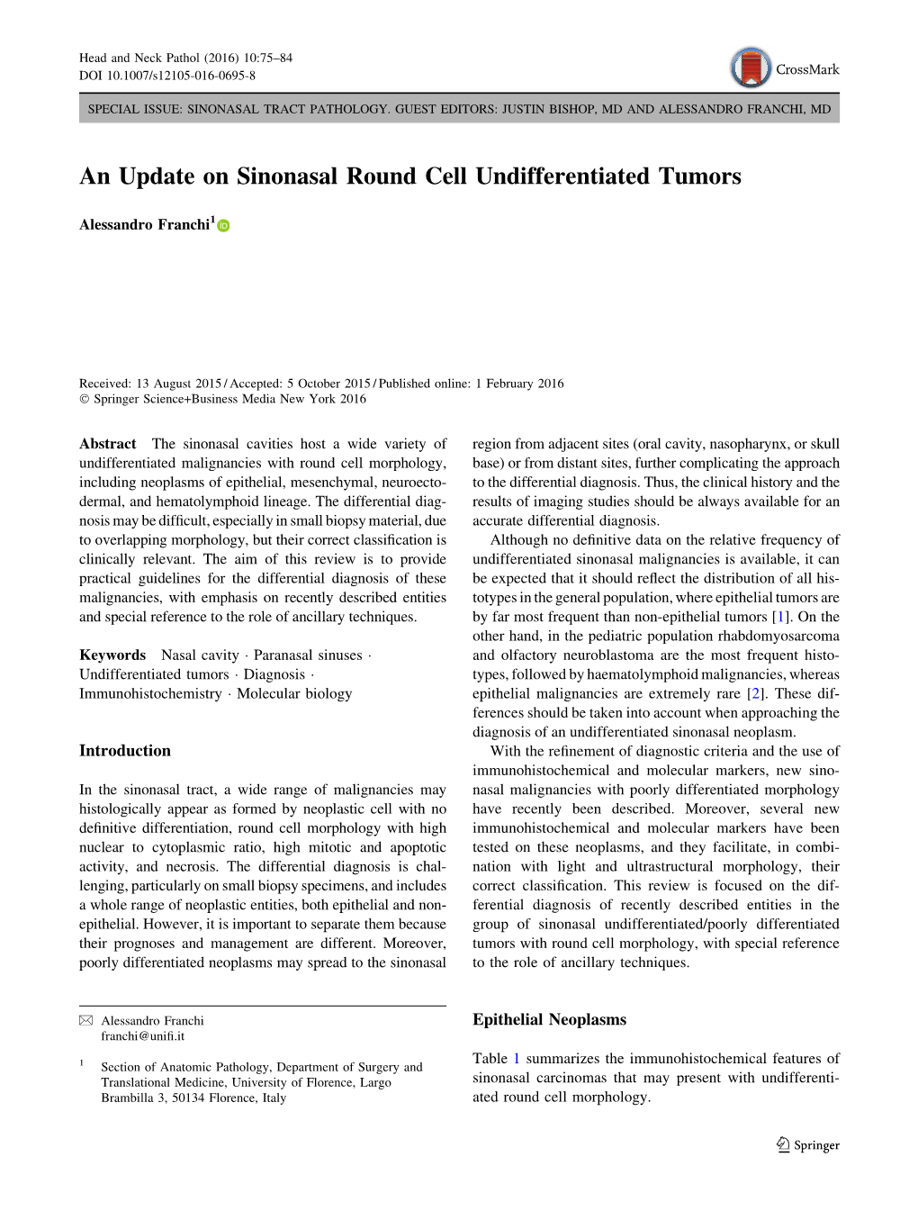 An Update on Sinonasal Round Cell Undifferentiated Tumors