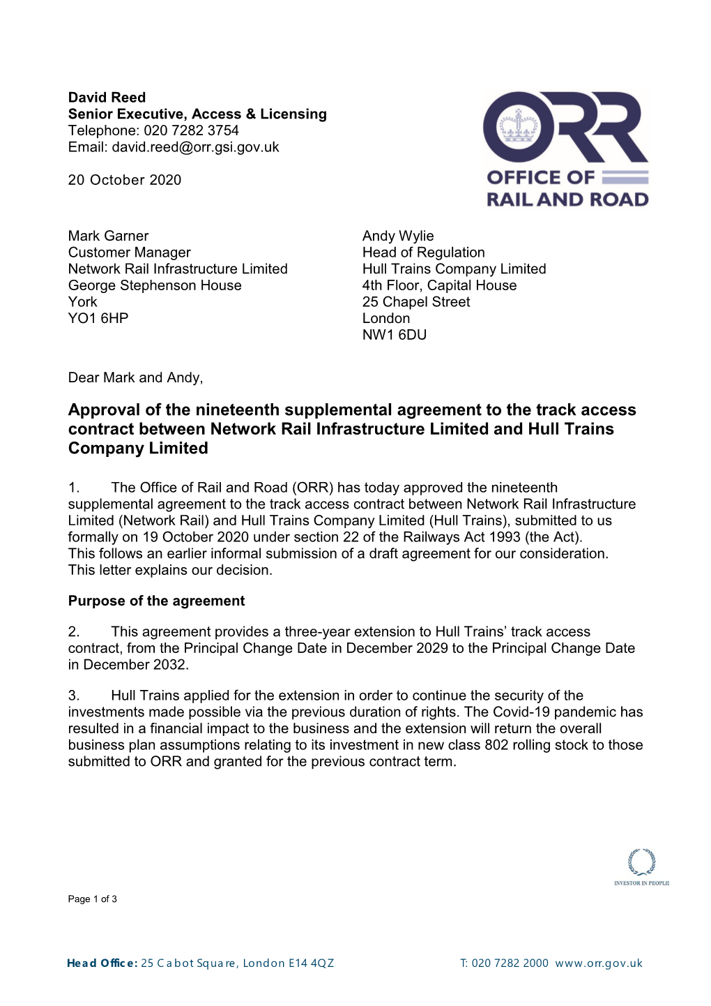 Hull Trains Company Limited 19Th SA Decision Letter