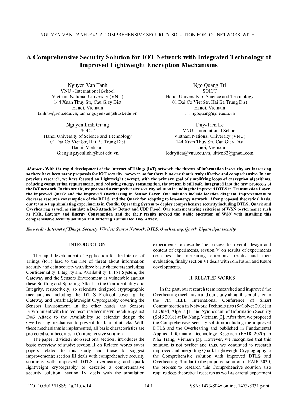 A Comprehensive Security Solution for IOT Network with Integrated Technology of Improved Lightweight Encryption Mechanisms