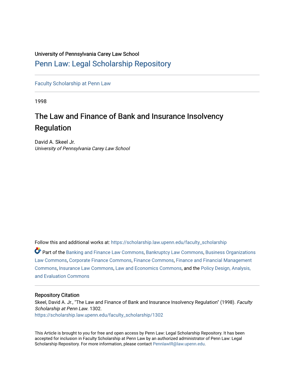 The Law and Finance of Bank and Insurance Insolvency Regulation