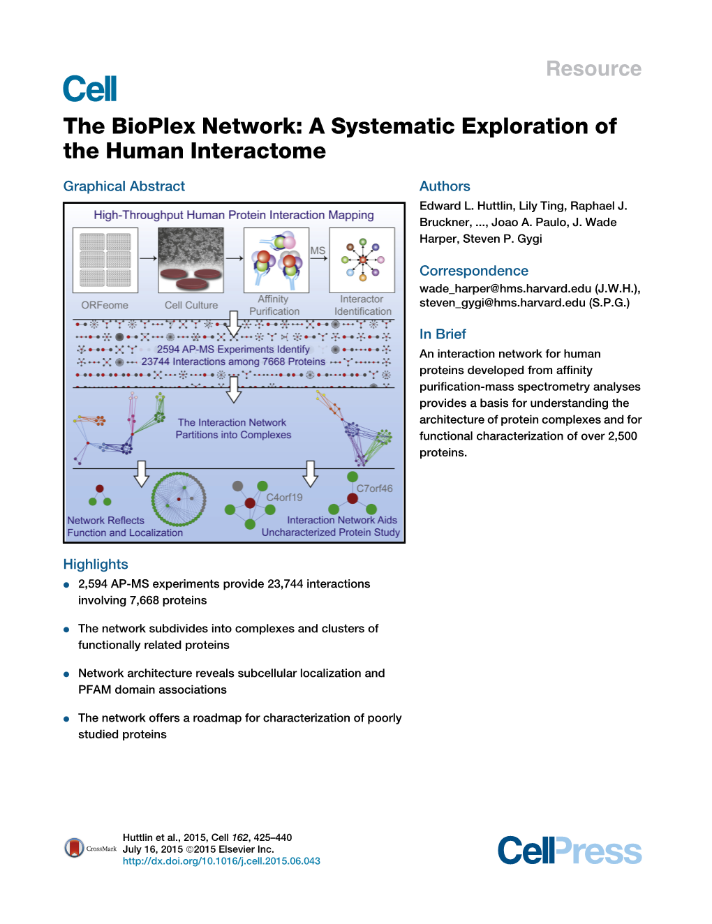 The Bioplex Network: a Systematic Exploration of the Human Interactome