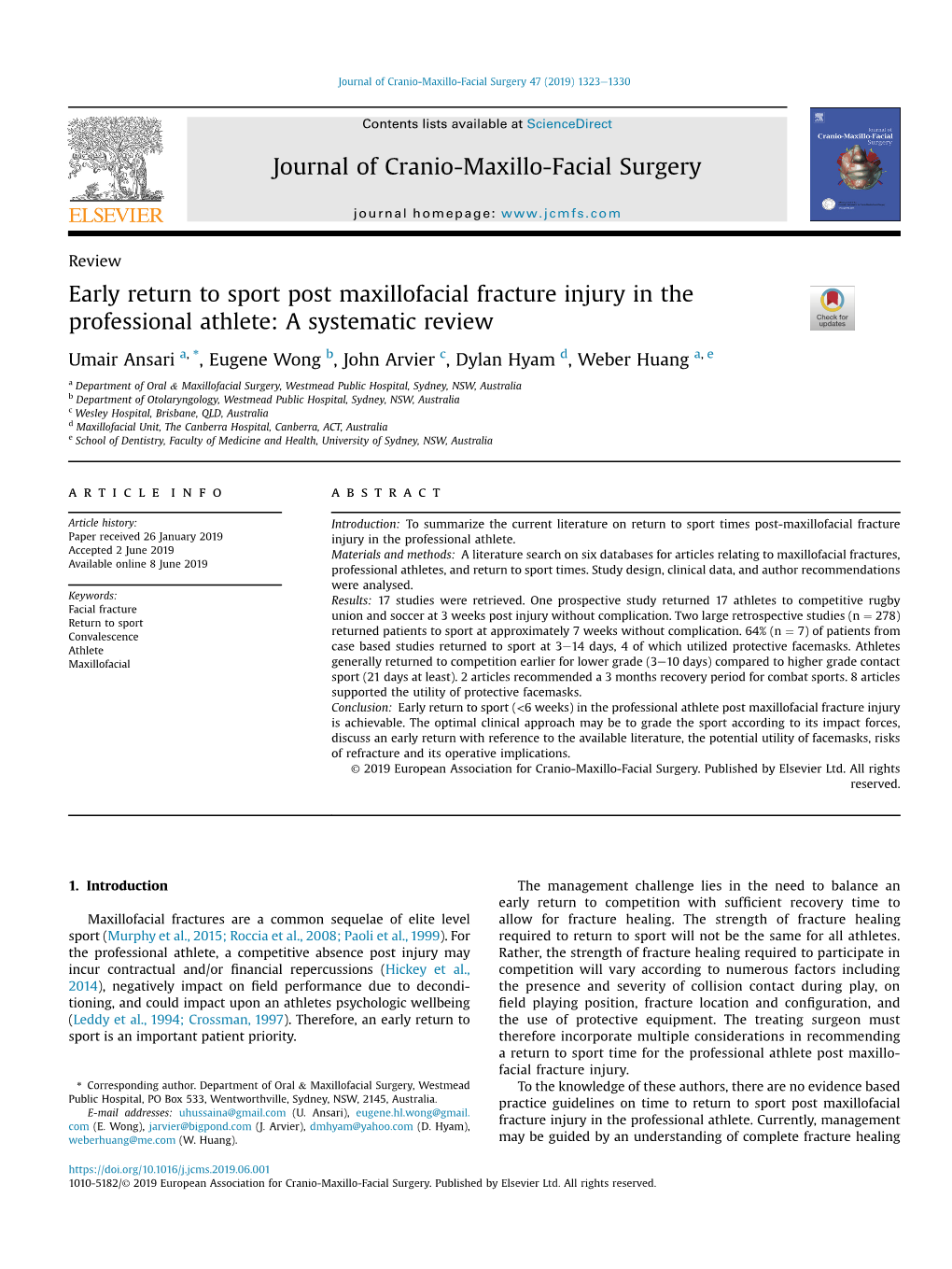 Early Return to Sport Post Maxillofacial Fracture Injury in the Professional Athlete: a Systematic Review
