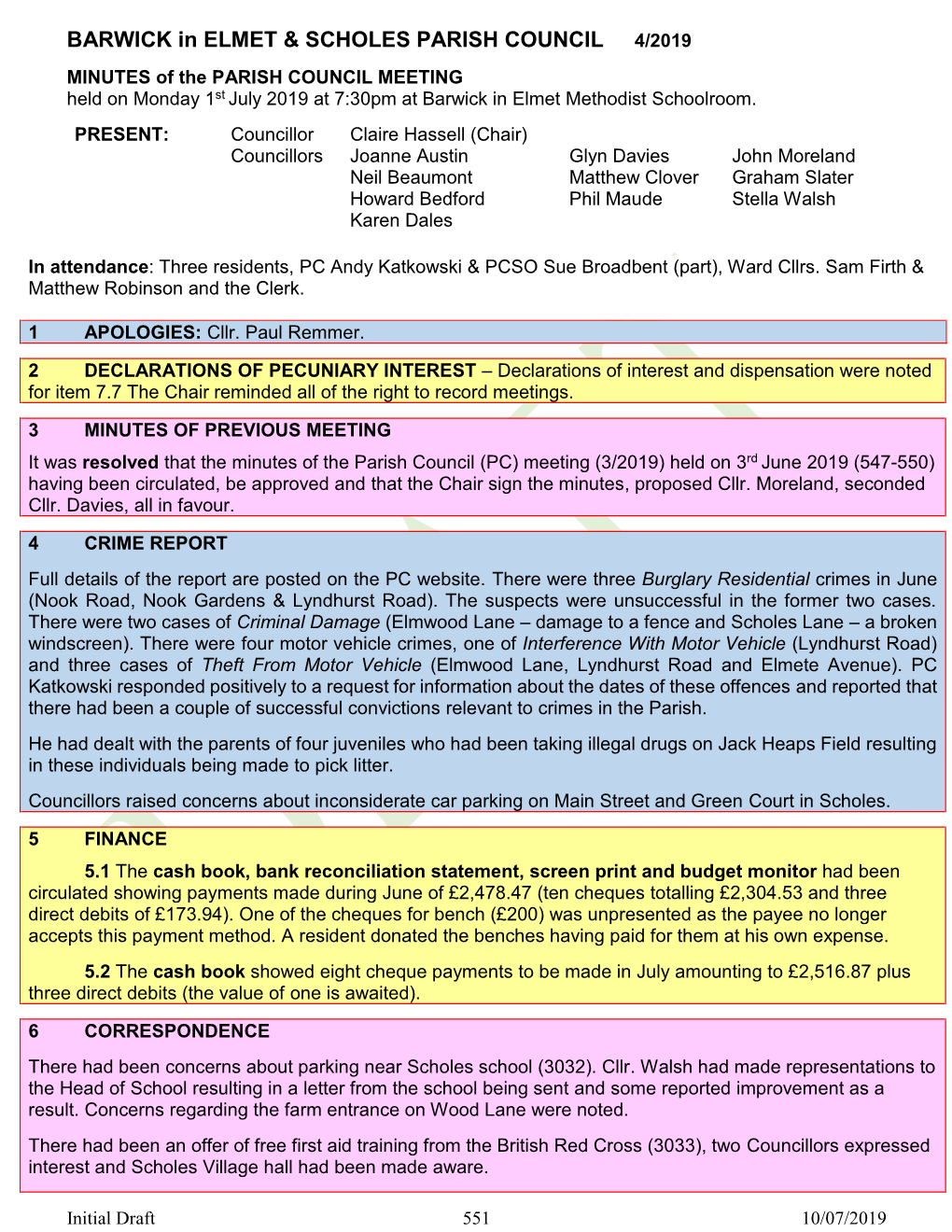 BARWICK in ELMET & SCHOLES PARISH COUNCIL 4/2019