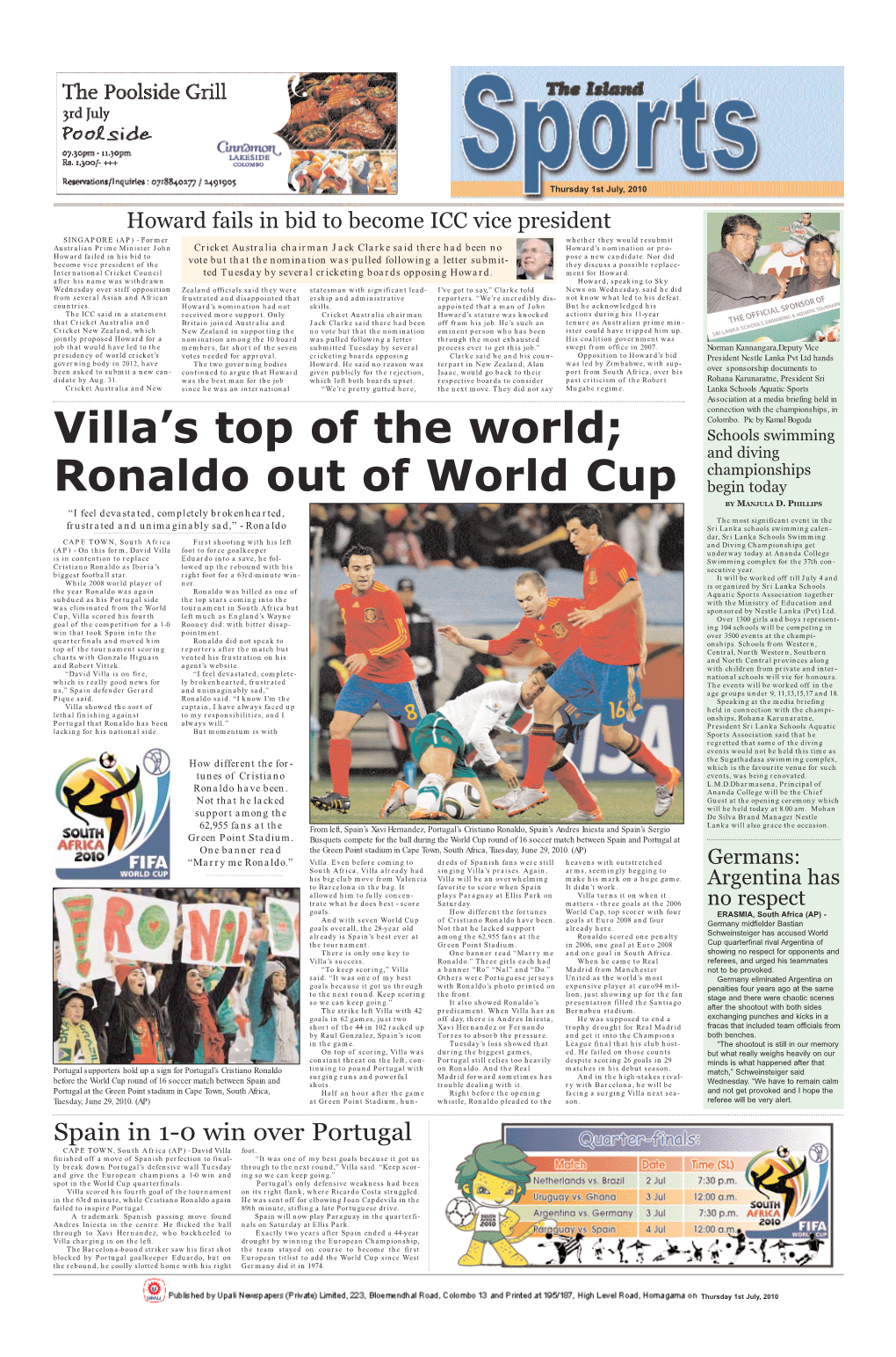 Villa's Top of the World; Ronaldo out of World