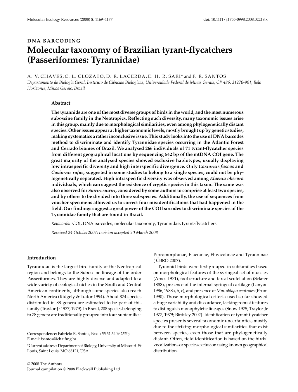Molecular Taxonomy of Brazilian Tyrant-Flycatchers (Passeriformes: Tyrannidae)